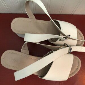 asos white platform wedge sandals with ankle buckle straps, size 6